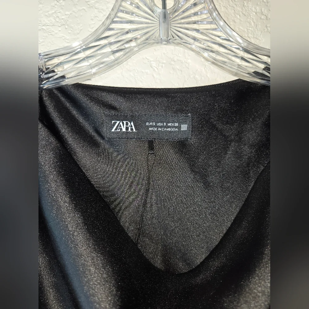 Zara Satin Effect Black Midi Sleeveless Dress - Picture 6 of 10